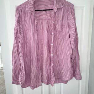 Beach Lunch Lounge Pink and White Striped Button Up Top Size XL Pre-owned